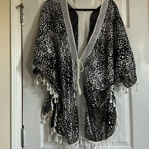 Black and silver animal print bathing suit coverup